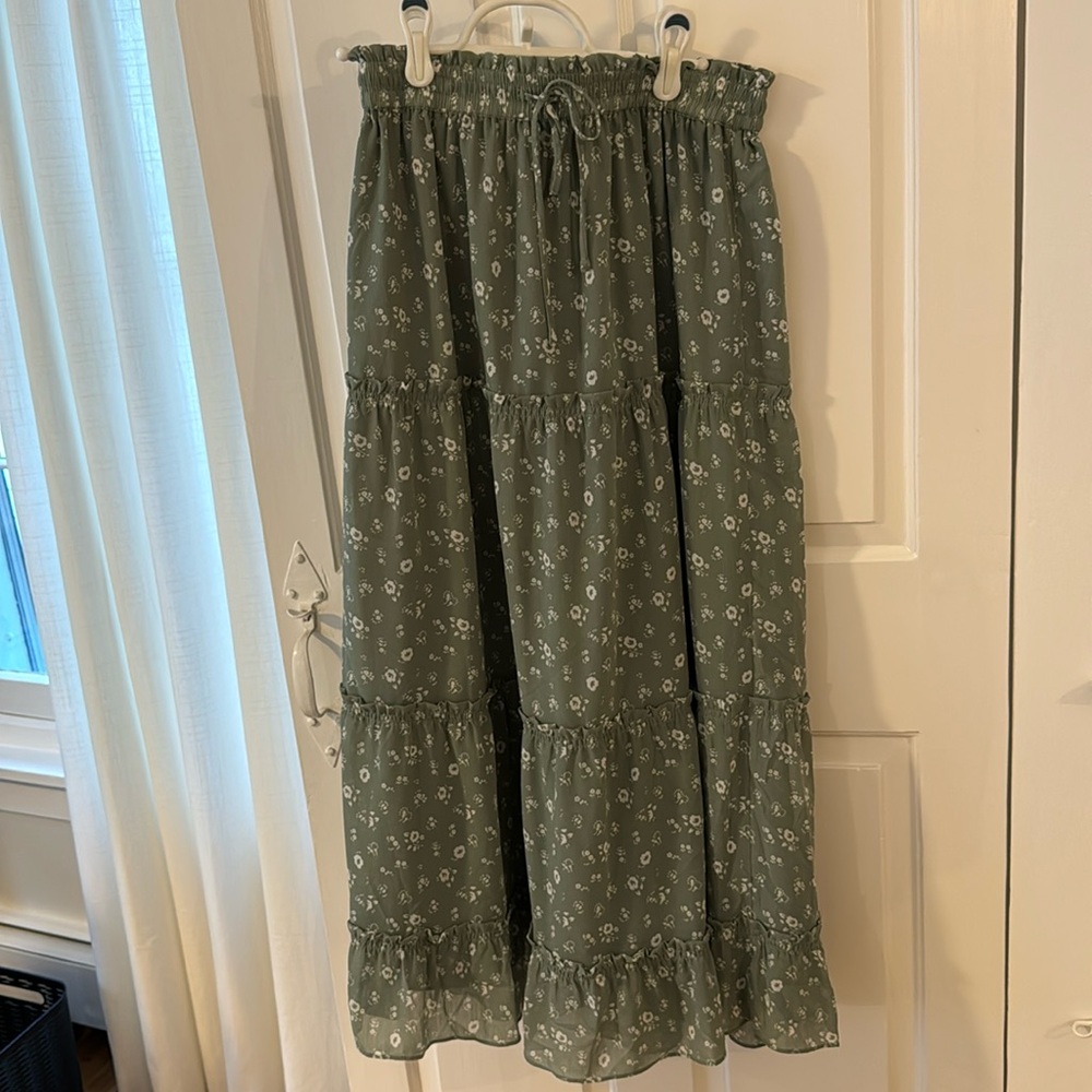 Madewell Sage Floral Tiered Midi Skirt - XS